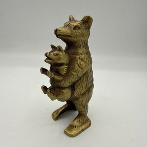 BEAR STEALING PIG BANK 1930s ANTIQUE Cast Iron BRASS Tone Piggy Bank Collectible